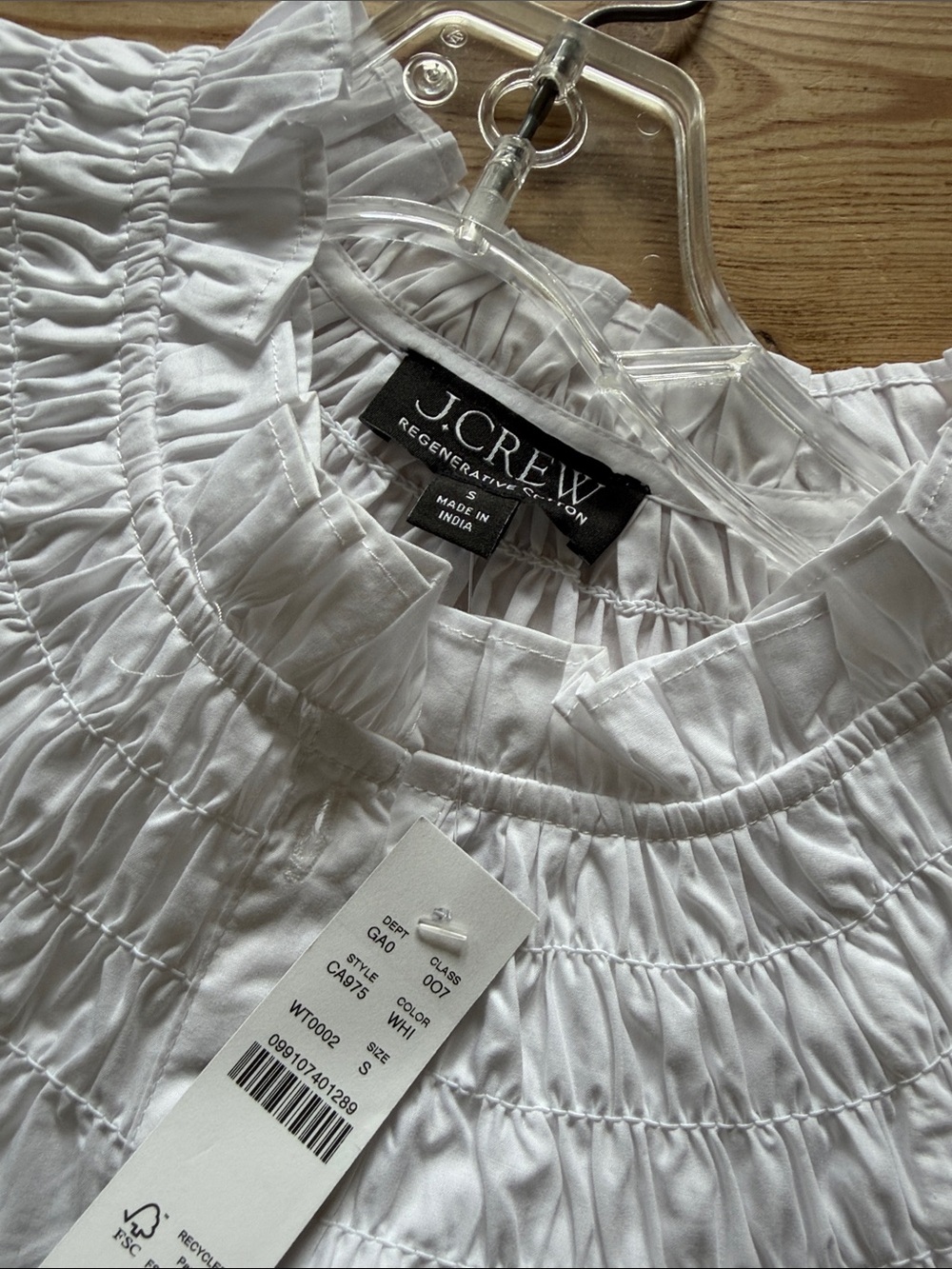 J. Crew White Smocked Yoke Button-Front Blouse NWT - Picture 2 of 3